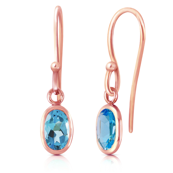 Galaxy Gold Products Jewelry - 14K. SOLID GOLD FISH HOOK EARRINGS WITH BLUE TOPAZ (Rose Gold)
